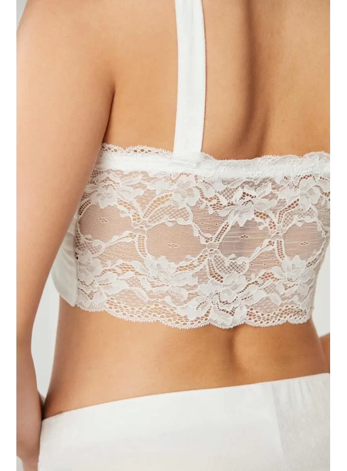 Kadife Şık Kadın Crop Pijama Takımı - Ekru