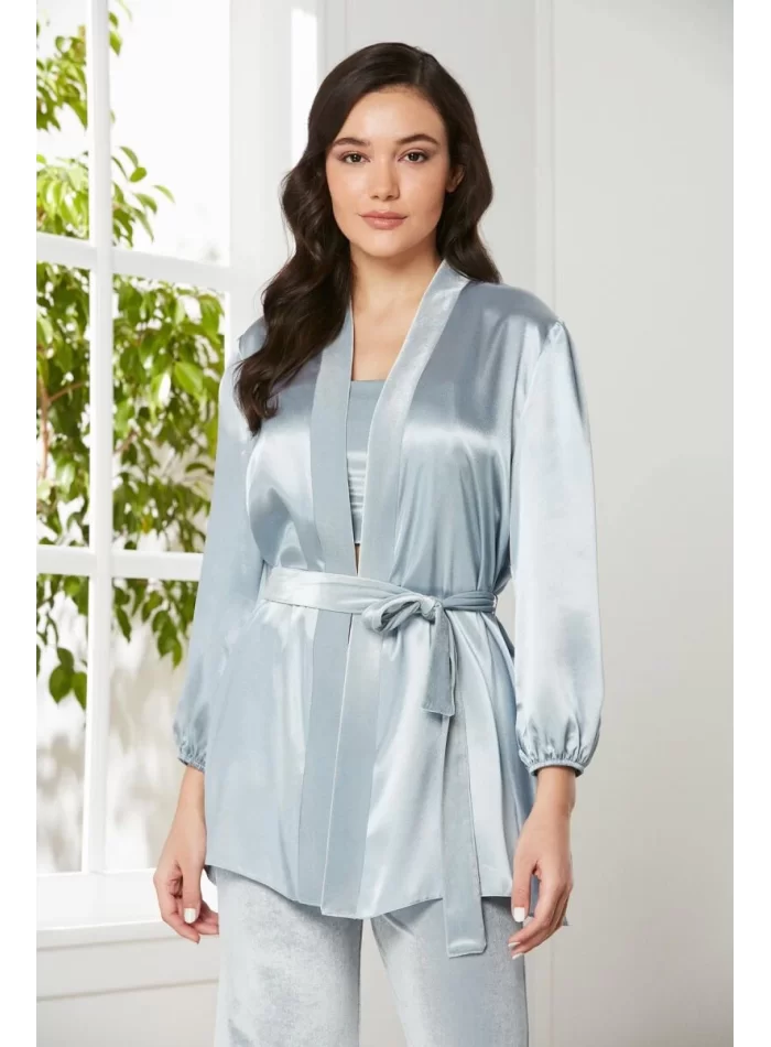 Kadife Şık Kadın Crop Pijama Takımı - Mist Renk
