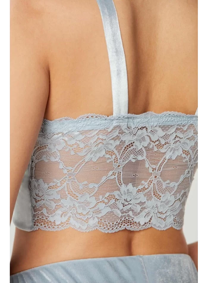 Kadife Şık Kadın Crop Pijama Takımı - Mist Renk