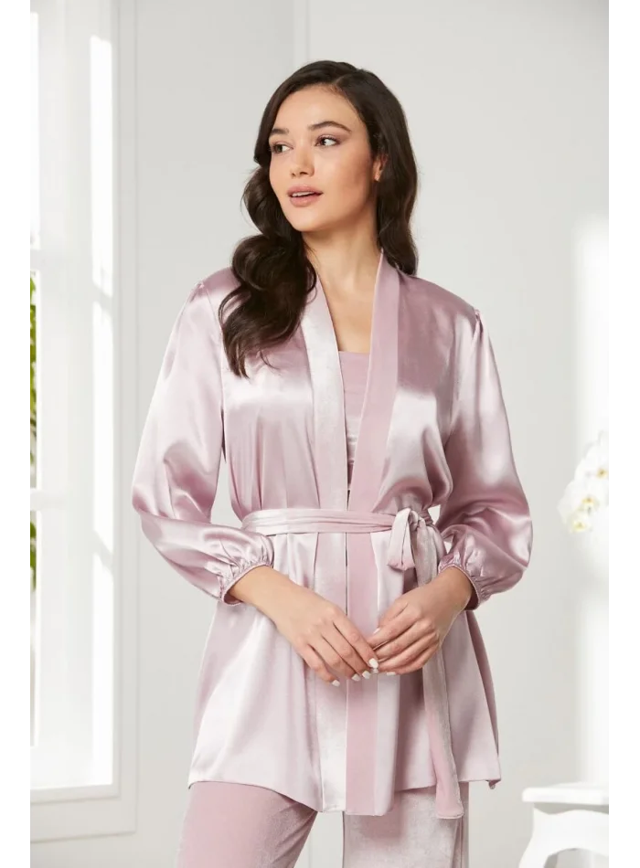 Kaliteli Şık Kadın Crop Pijama Takımı - Rose Renk