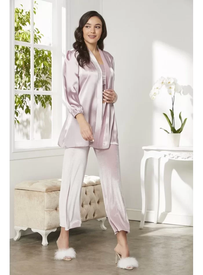 Kaliteli Şık Kadın Crop Pijama Takımı - Rose Renk