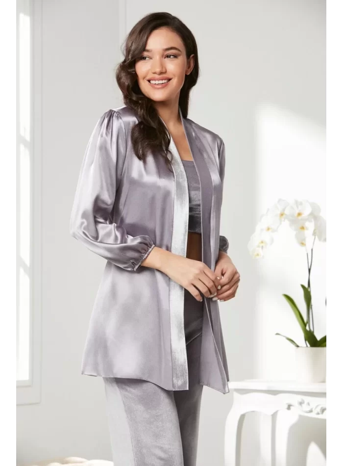 Kadife Şık Kadın Crop Pijama Takımı - Royal