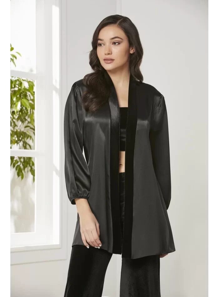 Kaliteli Şık Kadın Crop Pijama Takımı - Siyah
