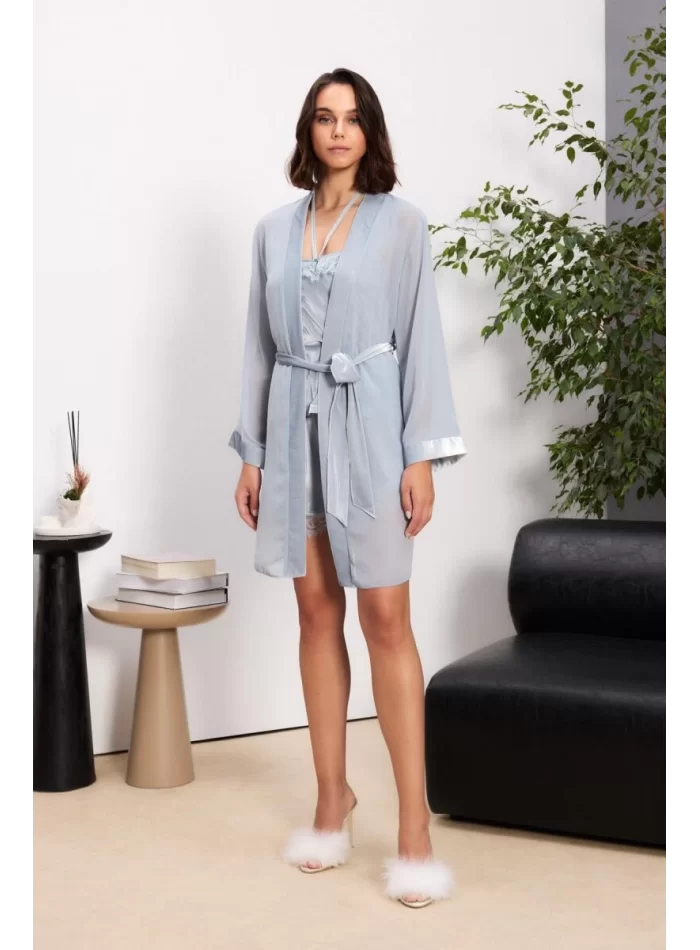 Kadife Şık 3lü Kadın Pijama Takımı - Mist Renk