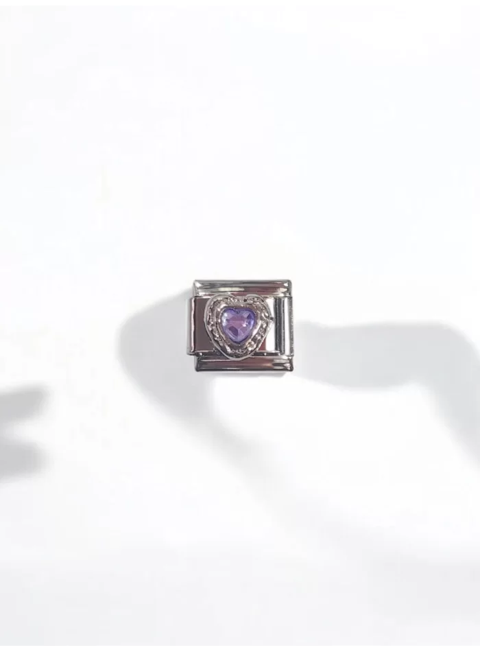 Kalp Desenli Lila Taş İtalyan Charm