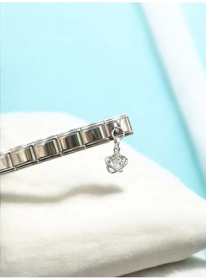 Kalp ve Taş Detaylı İtalyan Charm