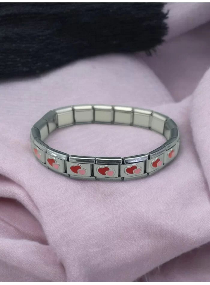 Kırmızı Kalp Desenli İtalyan Charm Bileklik