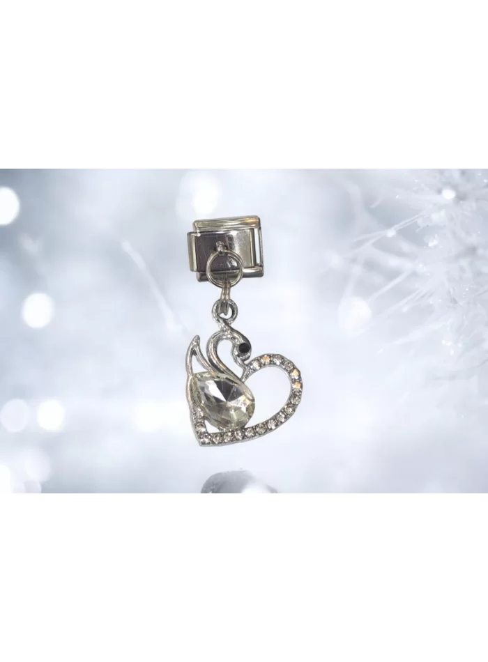 Kuğu Kalp Detaylı Sallantılı İtalyan Charm