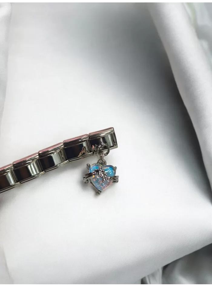 Mavi Kalp Detaylı İtalyan Charm Sallantılı