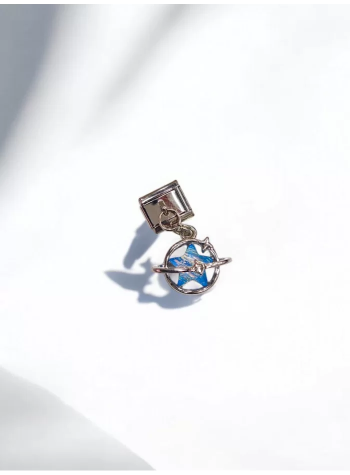 Mavi Yıldız Desenli İtalyan Charm Sallantılı