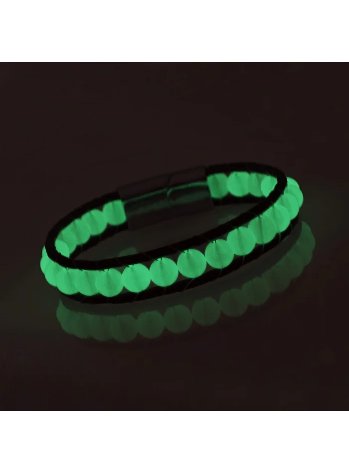 Neon Fosforlu Deri Çelik Bilelklik