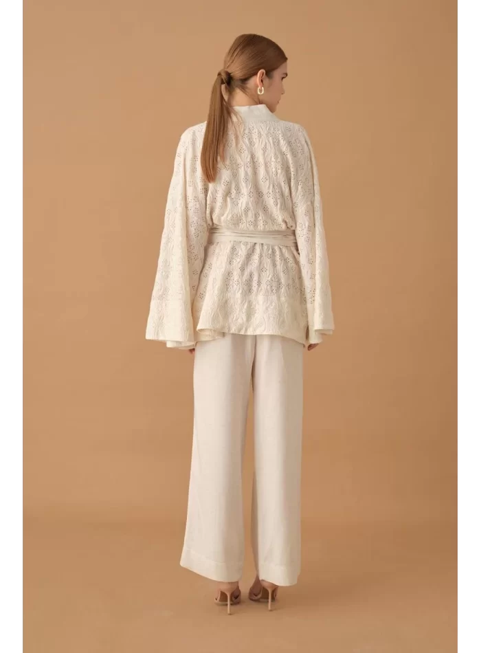 NICOLE Şık Rahat Kadın Kimono Pantolon Pijama Takımı - Neutral