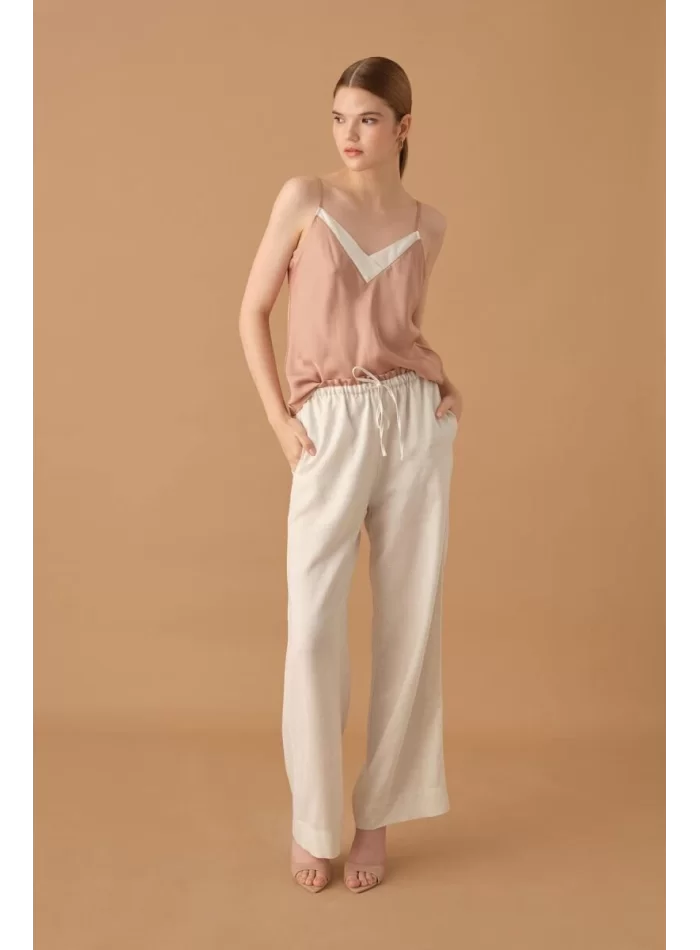 NICOLE Şık Rahat Kadın Kimono Pantolon Pijama Takımı - Neutral