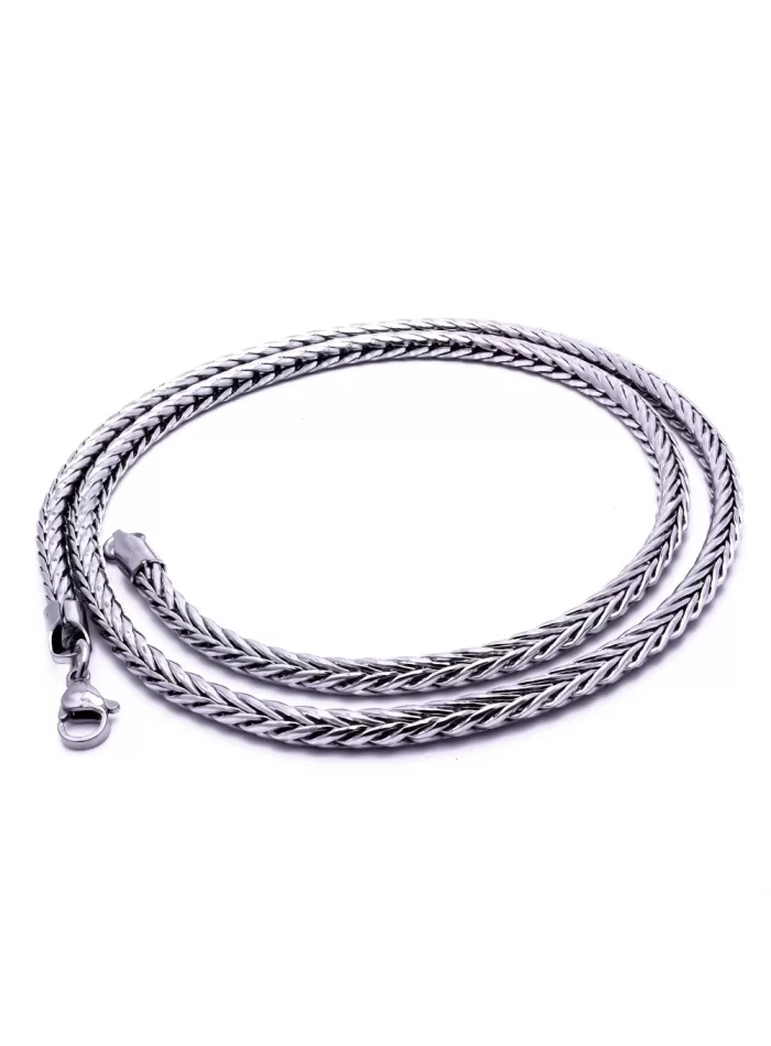 Oval Kral Bakla Örgülü Çelik Kolye 4Mm