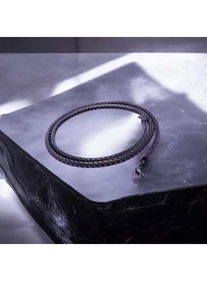 Oval Kral Bakla Örgülü Çelik Kolye 4Mm