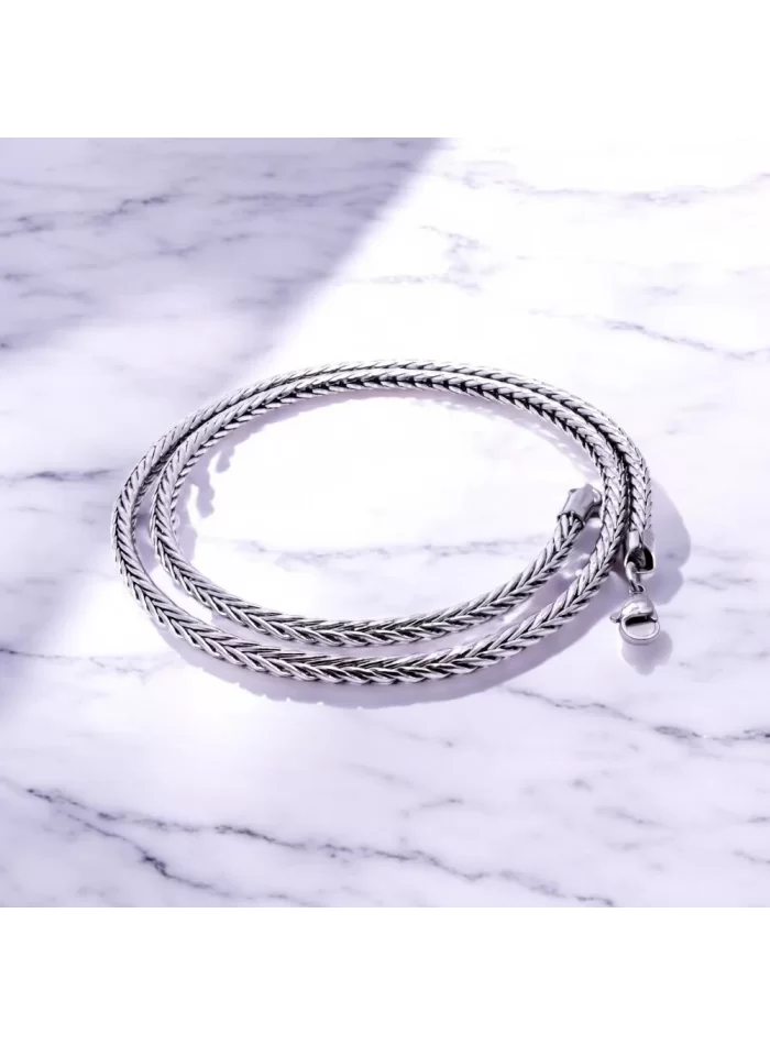 Oval Kral Bakla Örgülü Çelik Kolye 4Mm