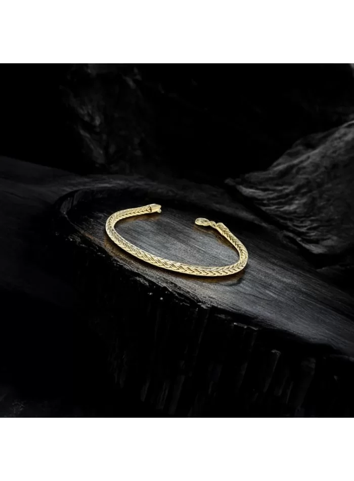 Oval Kral Bakla Örgülü Sarı Çelik Zincir Bileklik 4Mm