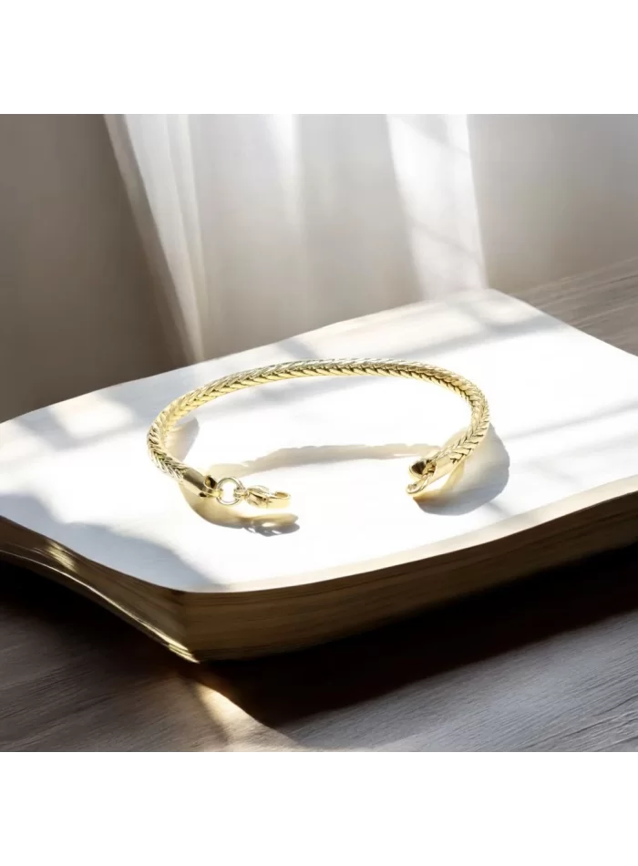 Oval Kral Bakla Örgülü Sarı Çelik Zincir Bileklik 4Mm