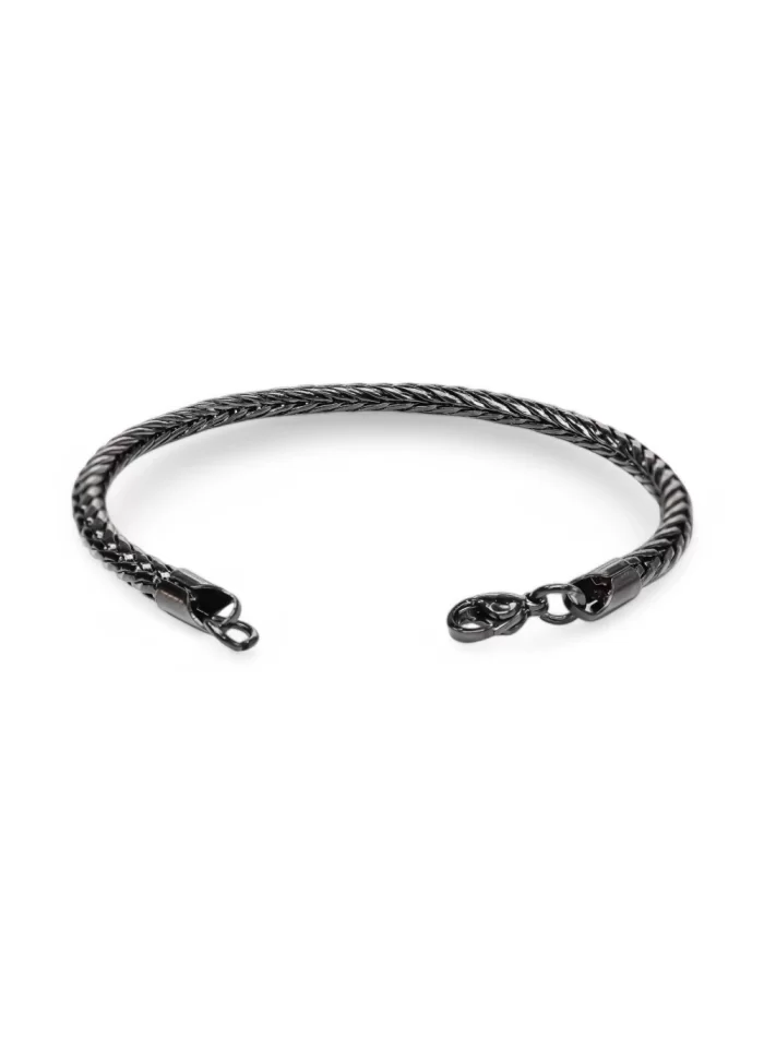 Oval Kral Bakla Örgülü Siyah Çelik Zincir Bileklik 4.0Mm