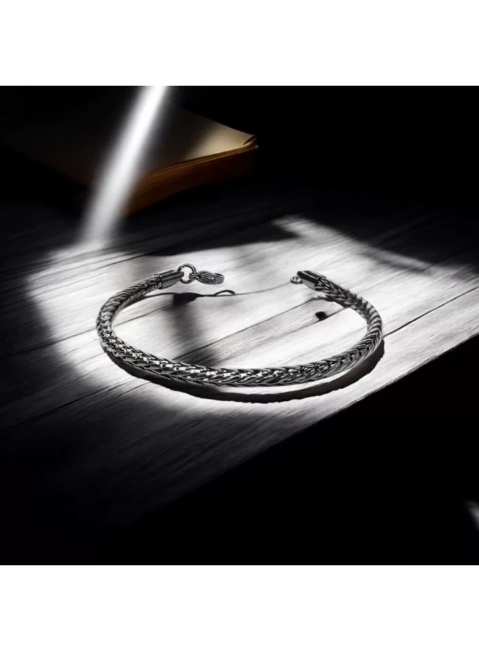 Oval Kral Bakla Örgülü Siyah Çelik Zincir Bileklik 4.0Mm