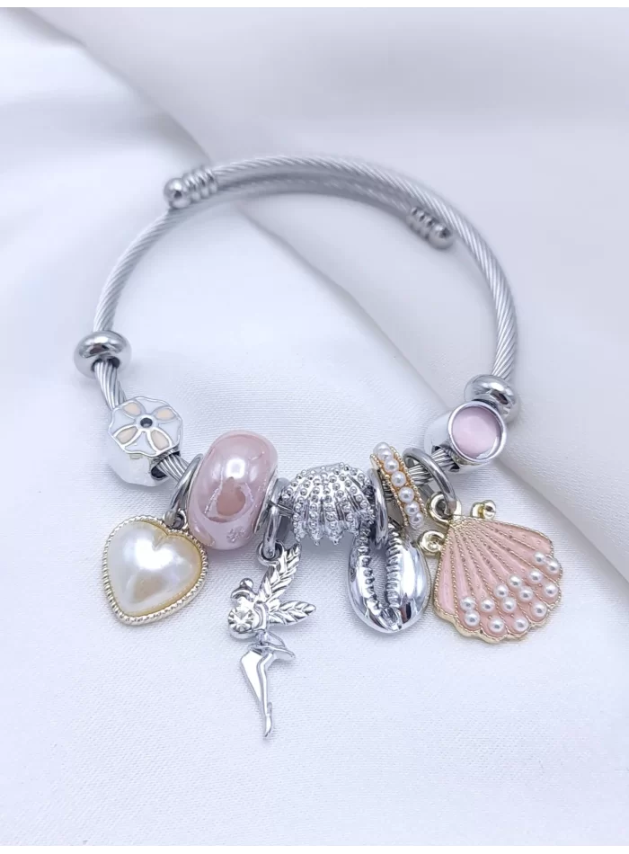 Pembe Deniz Kabuğu Detaylı Charmlı Bileklik