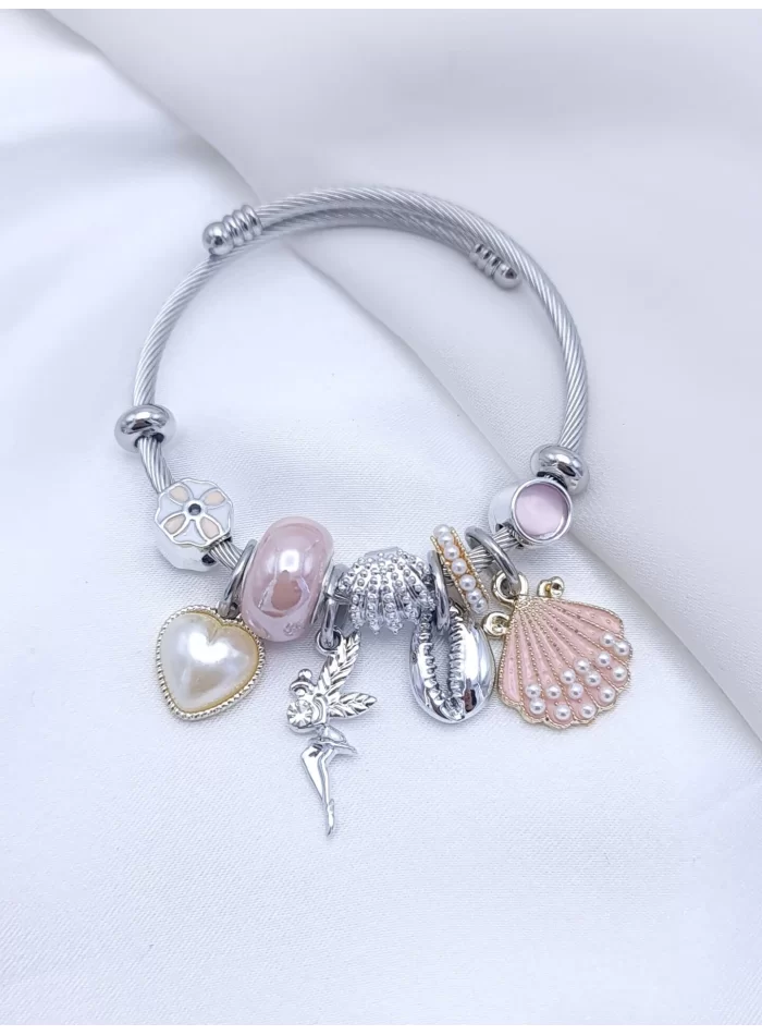 Pembe Deniz Kabuğu Detaylı Charmlı Bileklik