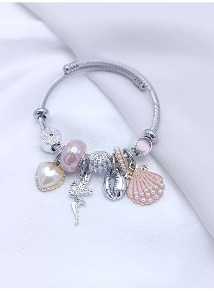Pembe Deniz Kabuğu Detaylı Charmlı Bileklik