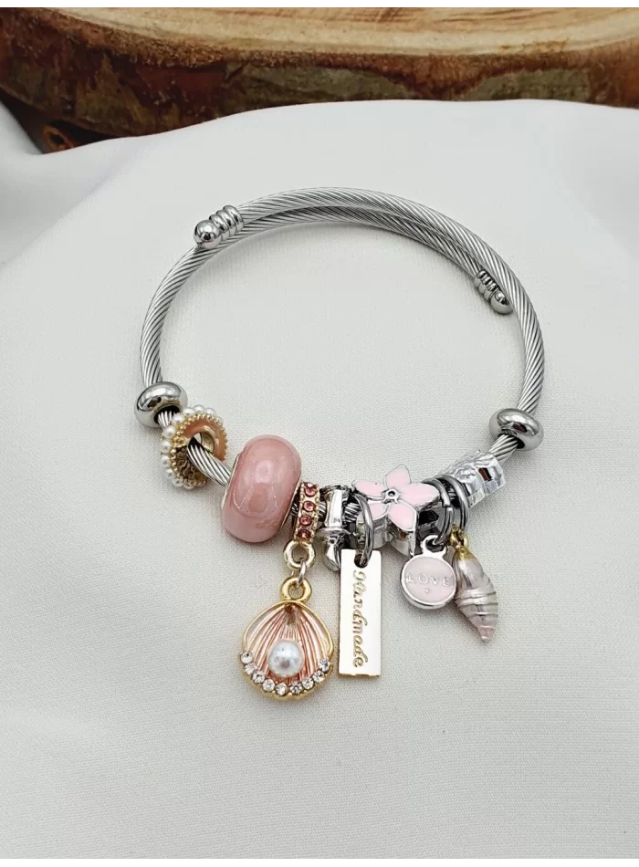 Pembe İstiridye Charmlı Bileklik