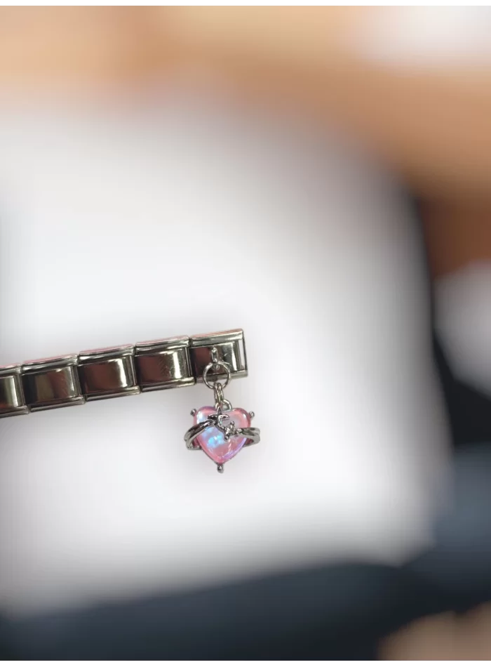 Pembe Kalp Figürlü İtalyan Charm