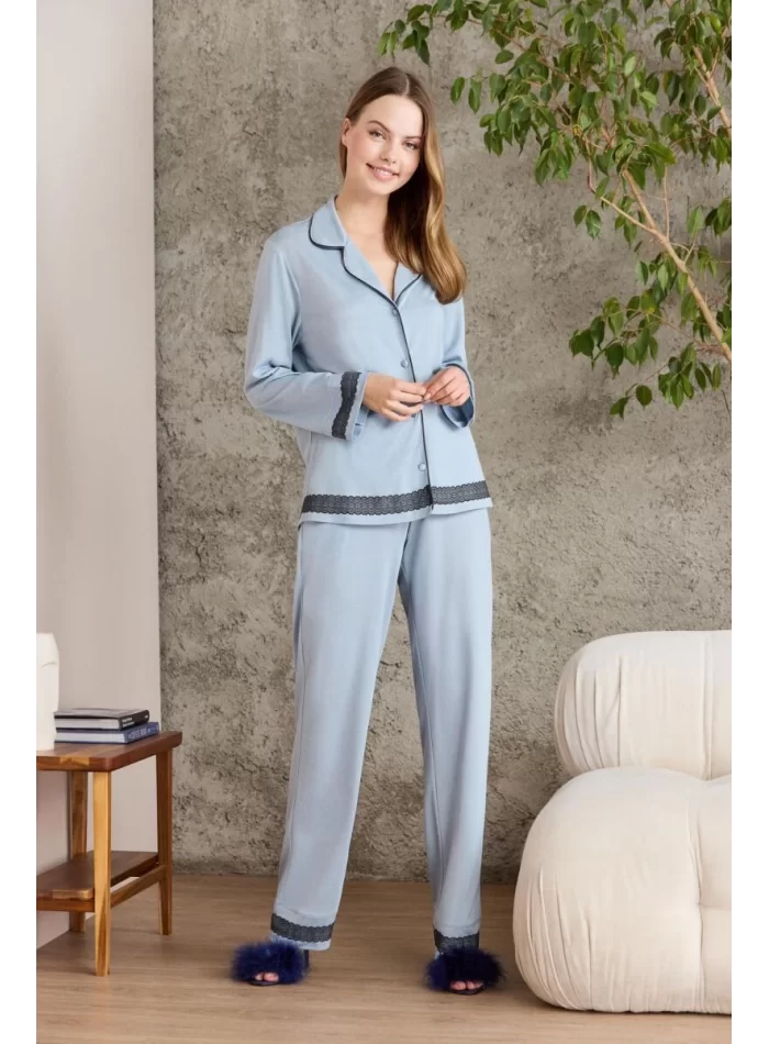 Penye Biyeli Şık Kadın Gecelik Pijama