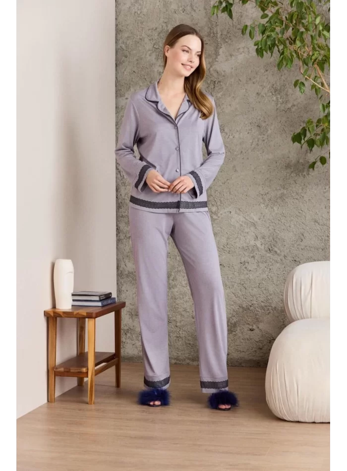 Penye Biyeli Şık Kadın Pijama Takımı