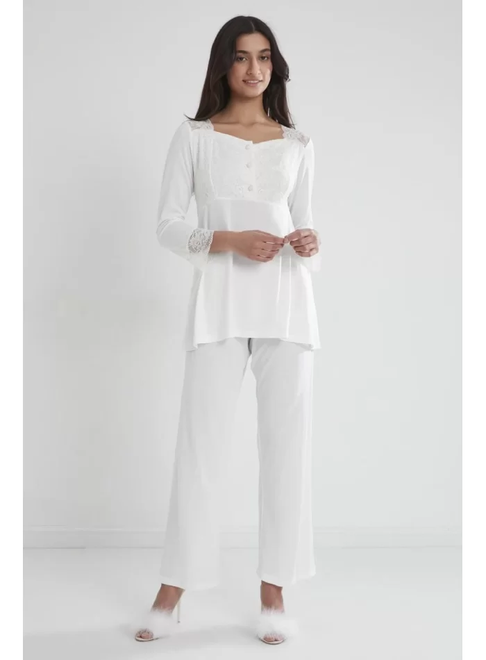 Penye Şık Ekru Pijama Takımı