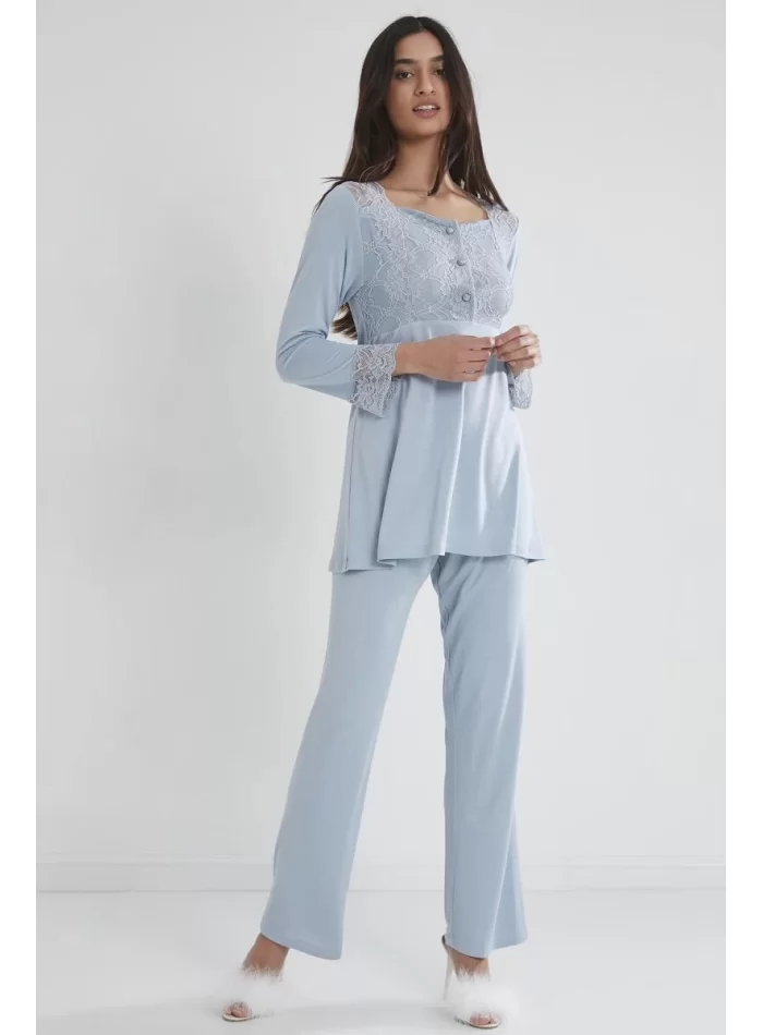Penye Şık Mist Renkli Dantelli Pijama Takımı