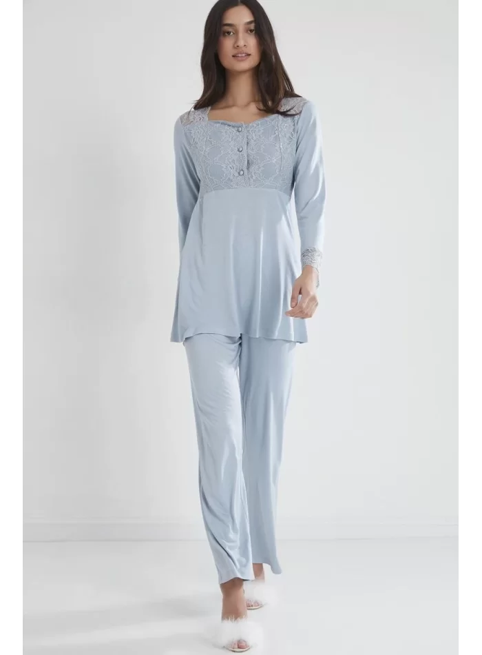 Penye Şık Mist Renkli Dantelli Pijama Takımı