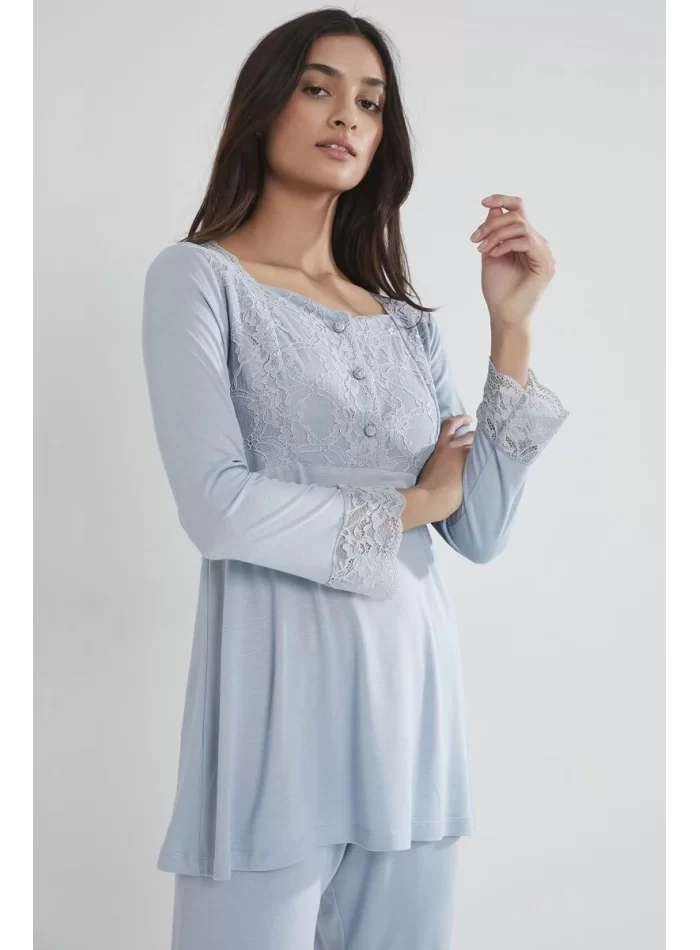 Penye Şık Mist Renkli Dantelli Pijama Takımı