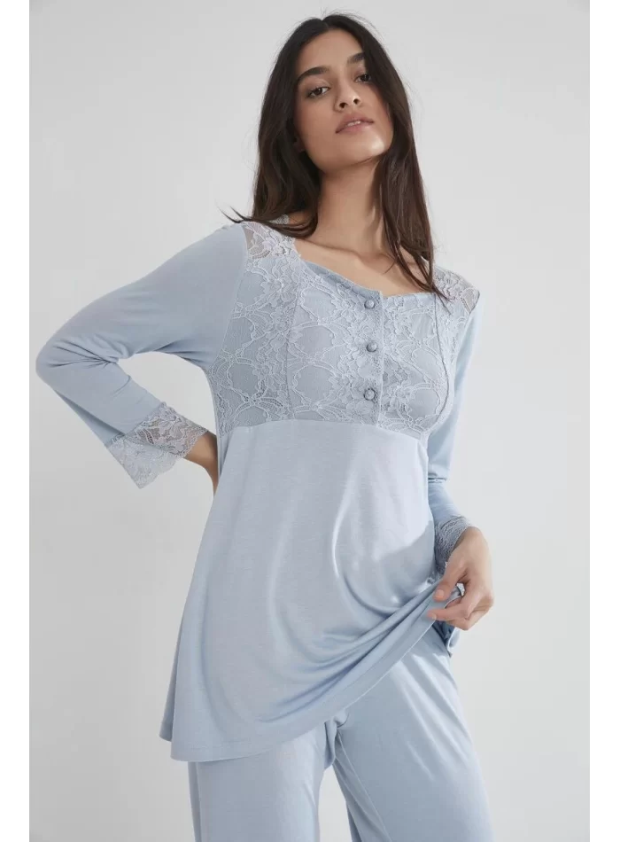 Penye Şık Mist Renkli Dantelli Pijama Takımı