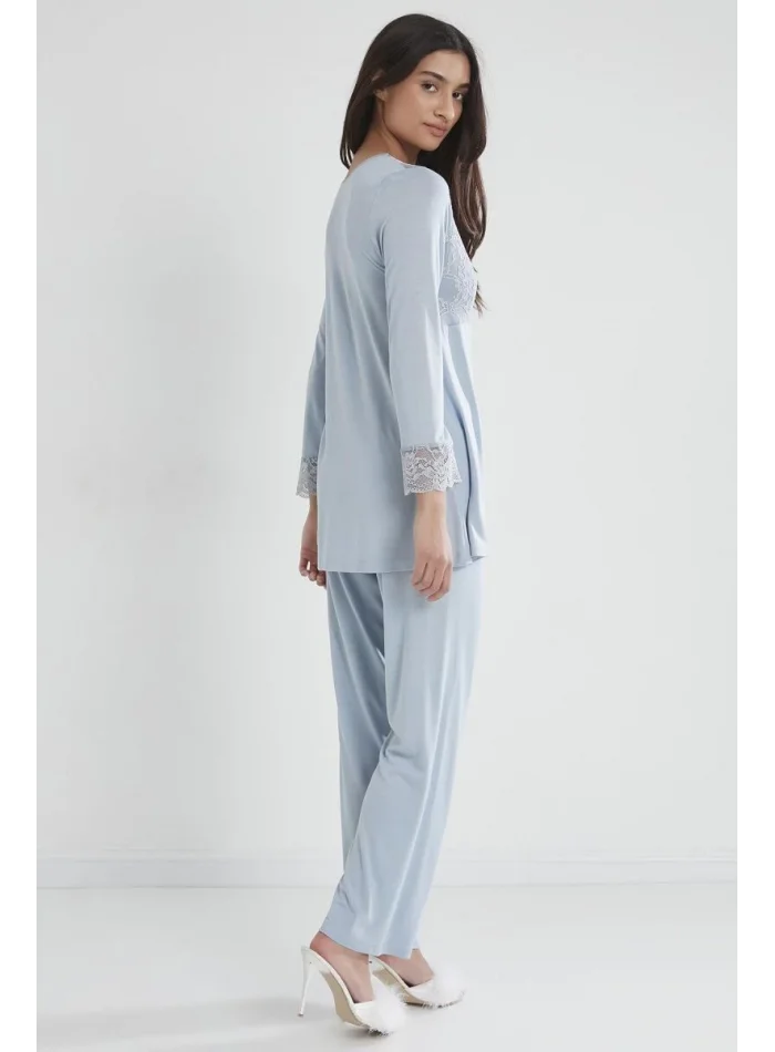 Penye Şık Mist Renkli Dantelli Pijama Takımı