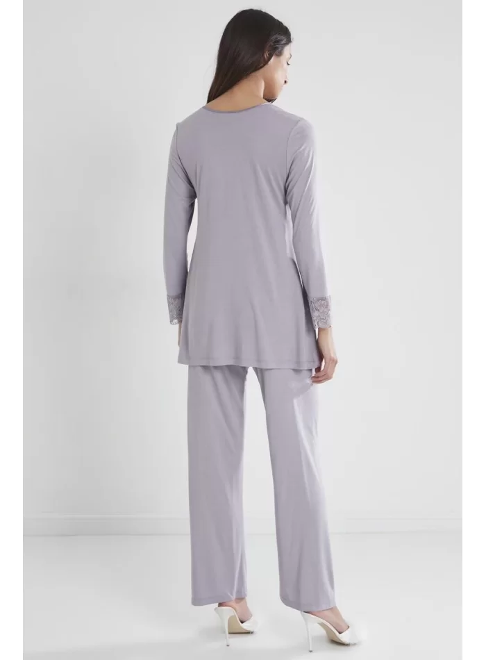 Penye Şık Dantelli Lohusa Pijama Takımı - Royal