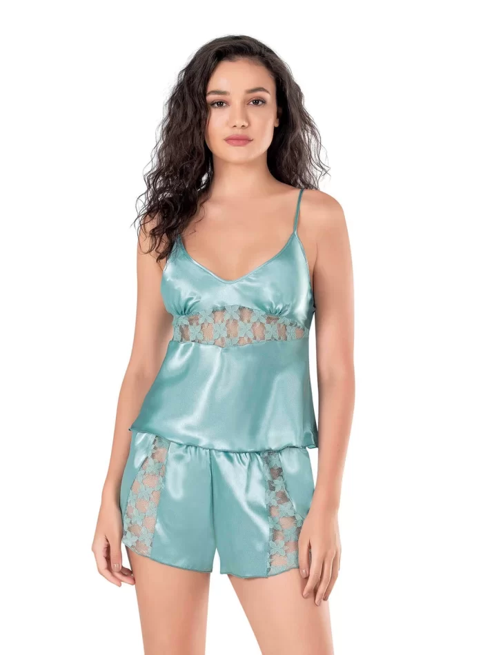 Aqua Saten Şık Babydoll Şort Takımı
