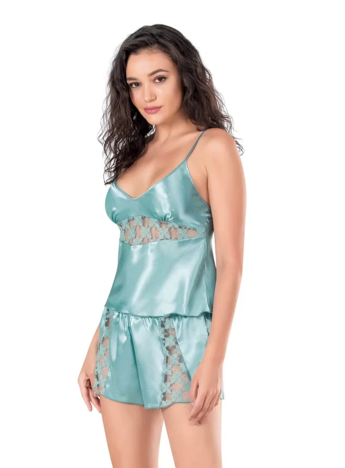 Aqua Saten Şık Babydoll Şort Takımı