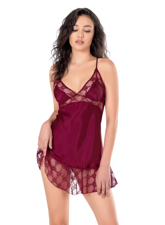 Bordo Şık Kısa Saten Gecelik