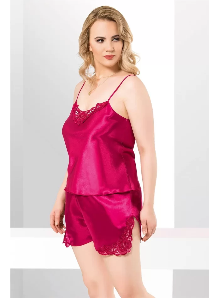 Büyük Beden Şık Vişne Saten Babydoll Şort Takımı