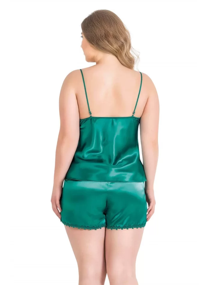 Büyük Beden Şık Zümrüt Saten Babydoll Şort Takımı