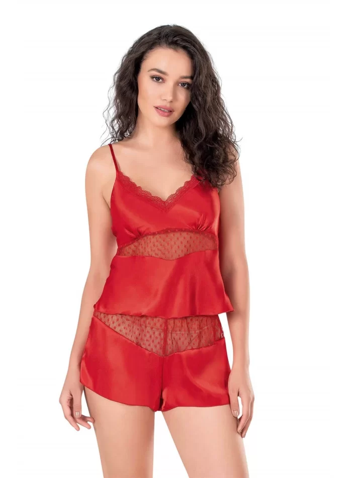Kırmızı Şık Saten Babydoll Şort Takımı
