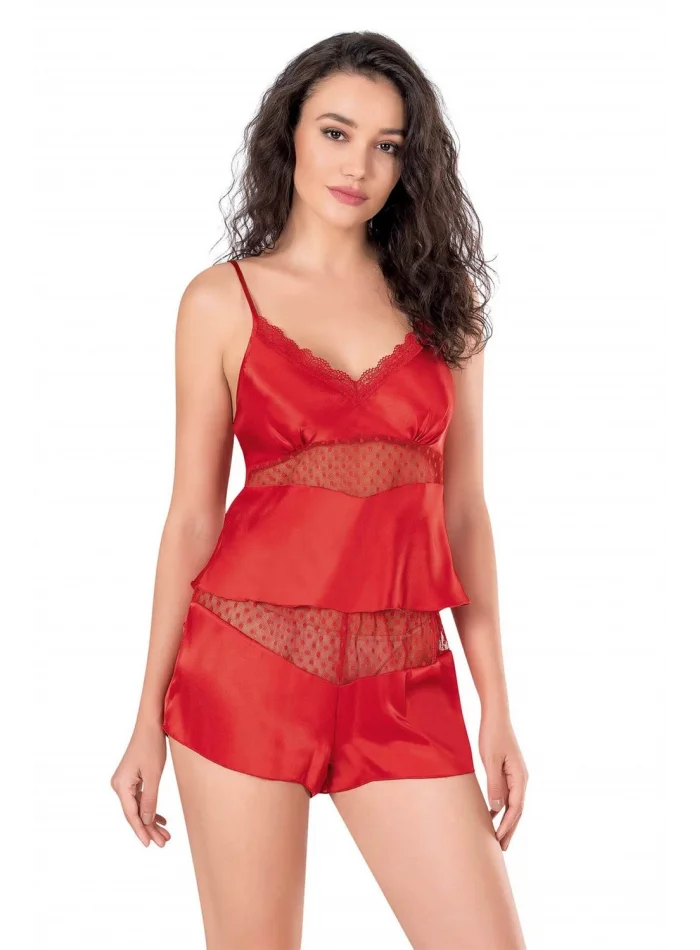 Kırmızı Şık Saten Babydoll Şort Takımı