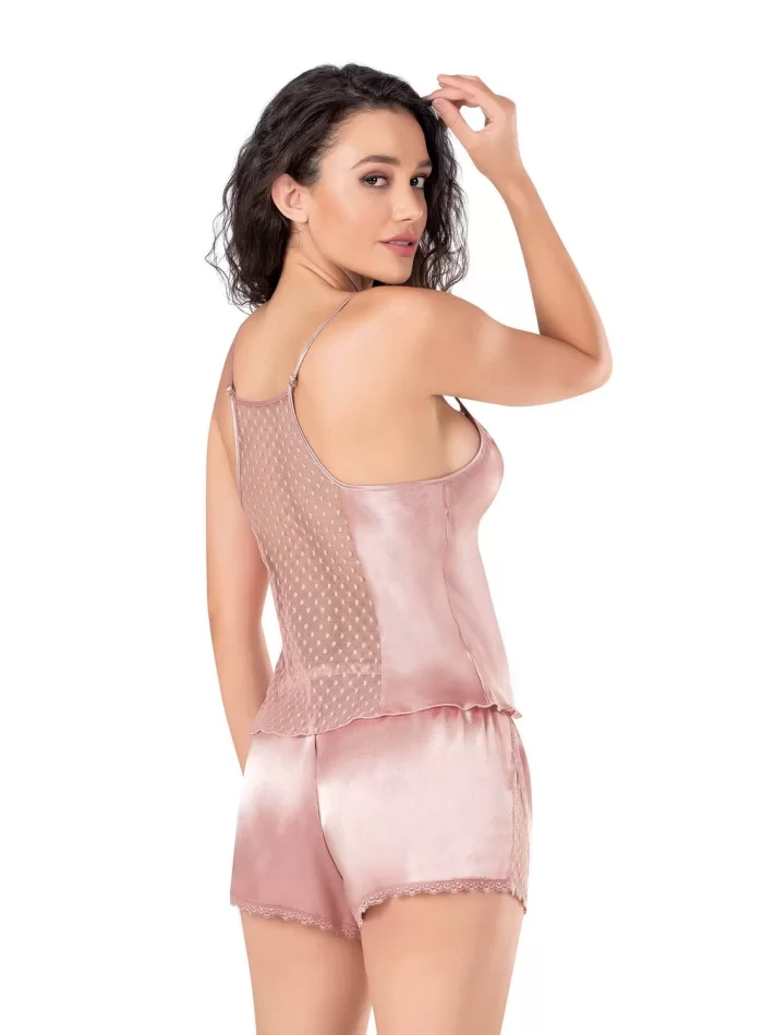 Kaliteli Koyu Pudra Saten Babydoll Şort Takımı