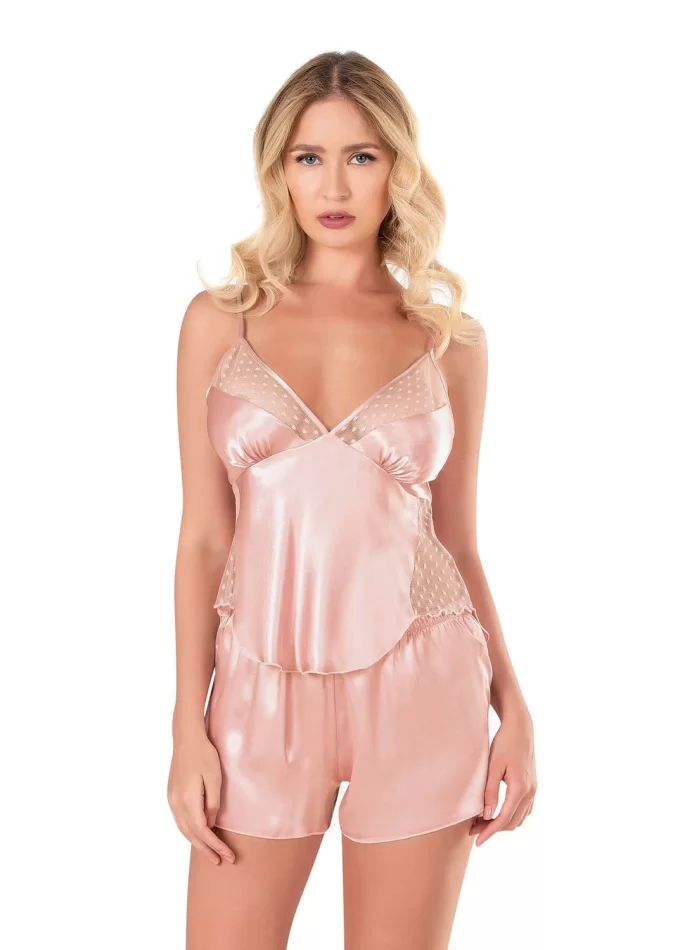 Kaliteli Şık Koyu Pudra Saten Babydoll Şort Takımı