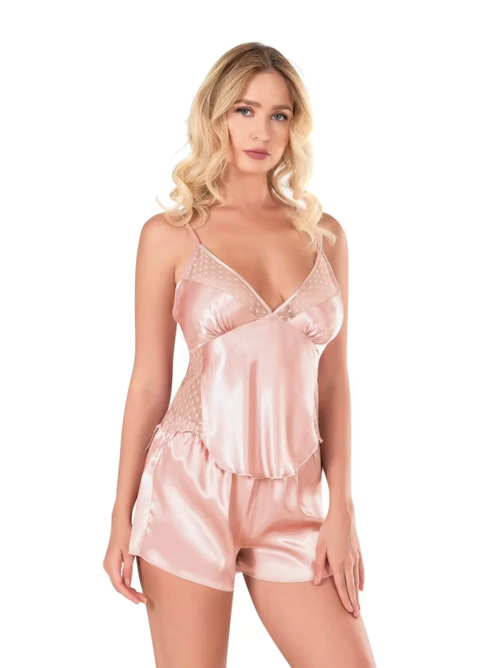 Kaliteli Şık Koyu Pudra Saten Babydoll Şort Takımı