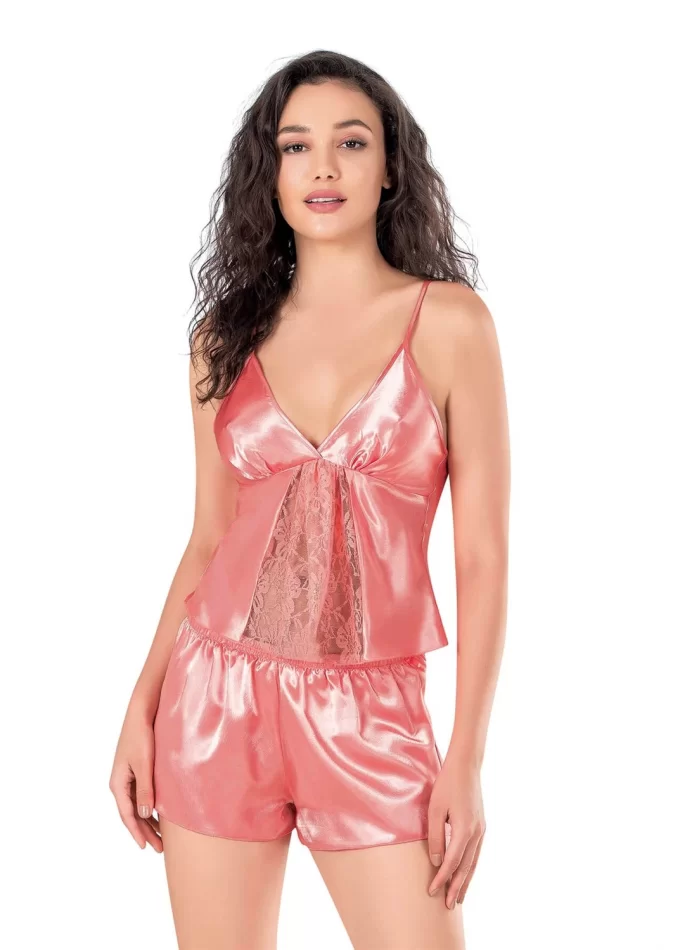 Mercan Şık Saten Babydoll Şort Takımı