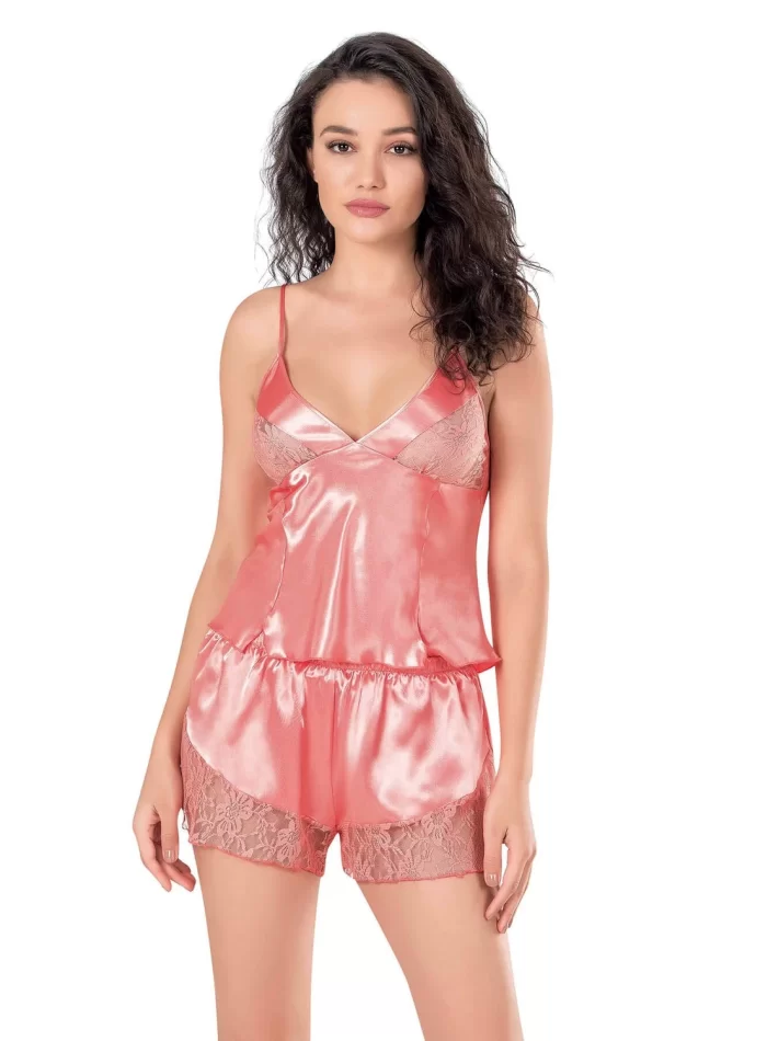 Mercan Şık Saten Babydoll Şort Takımı